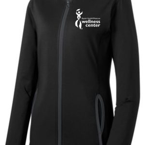 Black zip-up jacket with wellness center logo.