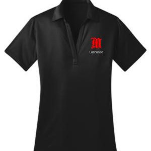 Black lacrosse polo with red M logo.