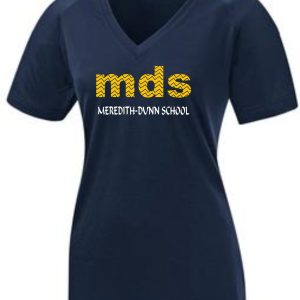 Navy blue Meredith-Dunn Ladies V Neck jersey with MDS stripes printed across the chest.