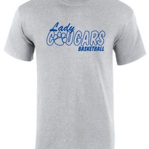 CEC Girls Basketball Lady Cougars Sport Gray G8000 t-shirt with a graphic of a basketball.