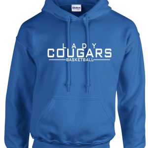 CEC Girls Basketball Letters Royal Hooded sweatshirt G185 with the text "lady cougars basketball" printed on the front.