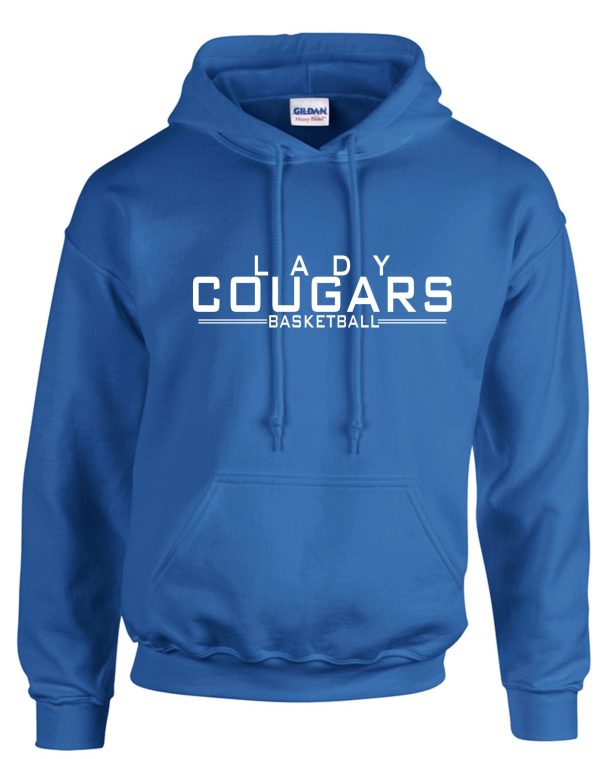 CEC Girls Basketball Letters Royal Hooded sweatshirt G185 with the text "lady cougars basketball" printed on the front.