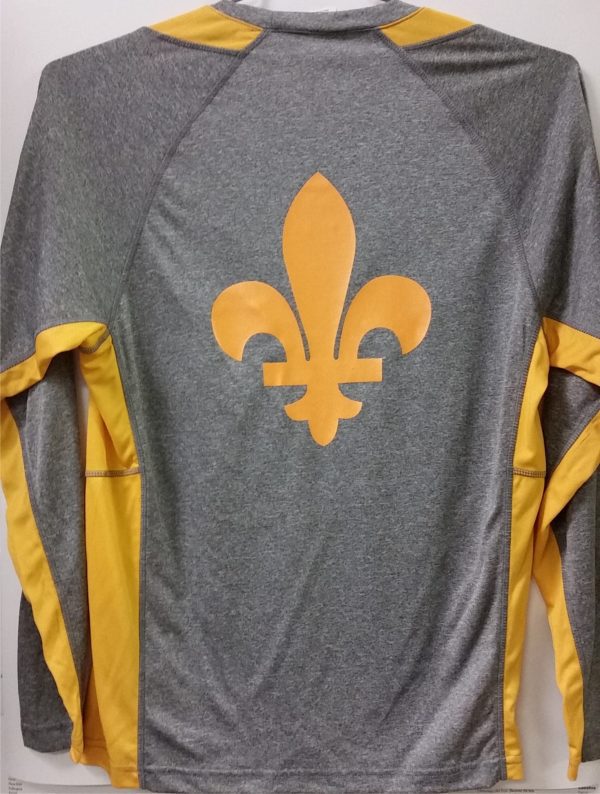 Grey long sleeve shirt with gold fleur-de-lis.