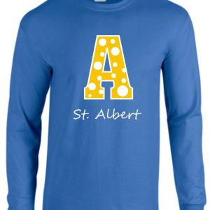 Blue long-sleeved shirt with white 'A' and St. Albert.