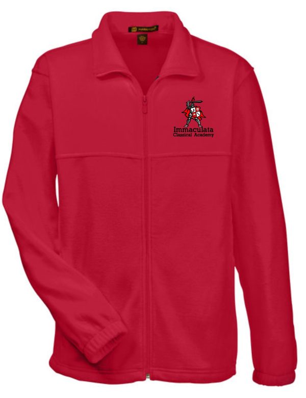 Immaculata Full zip Red fleece M990 with emb'd left chest logo featuring the immaculata classical academy logo embroidered on the left chest.