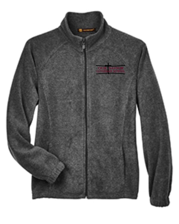 Charcoal Gray embroidered fleece pullover with a zipped front, featuring the logo of "OSLS WOMENS CUT" on the left chest area.