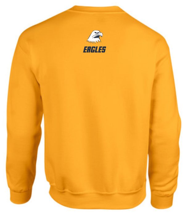 Back view of a Meredith-Dunn Gold long sleeve MDS 1971 Tshirt G240 with a small white and gray eagle logo and the word "eagles" printed at the upper center.