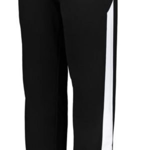 JCTMS Basketball Medalist Black White Warm up pants with a blue logo for "jctms basketball" on the upper left thigh.