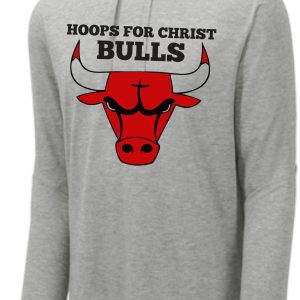 Hoops for Christ TriBlend Bulls long sleeve hoodie ST406 featuring a red bull's head logo and the text "hoops for christ bulls" above it.