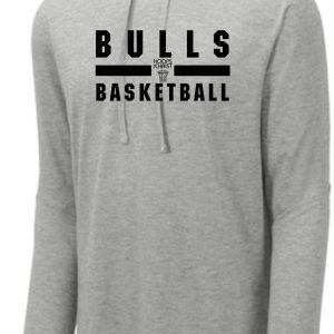 Gray Hoops for Christ TriBlend words long sleeve hoodie ST406 with "bulls basketball" printed on the front.