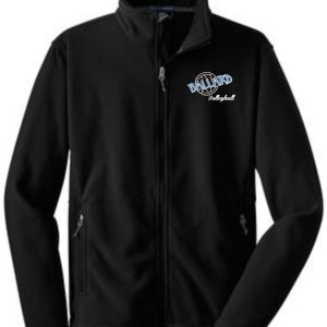 Ballard Volleyball spirit Mens Fleece full zip jacket F217 with a "ballard volleyball" logo embroidered on the left chest, featuring two zippered pockets.