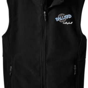 Black sleeveless fleece vest with a zippered front and logo "Ballard Volleyball spirit" embroidered on the left chest.