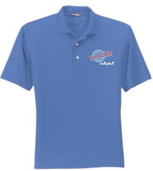 Blue Ballard Volleyball spirit Dri-Mesh Men's polo shirt with logo embroidered on the left chest.