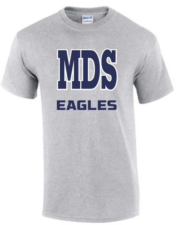 Meredith-Dunn gray t with MDS Eagles G8000 with the words "mds eagles" in large blue letters on the front.