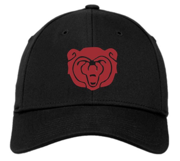 Ballard Lacrosse New Era stretch cap NE1000 featuring a red stylized lion head logo centered on the front.