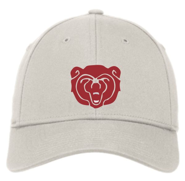 A light gray Ballard Lacrosse New Era stretch cap NE1000 with a red lion logo centered on the front.