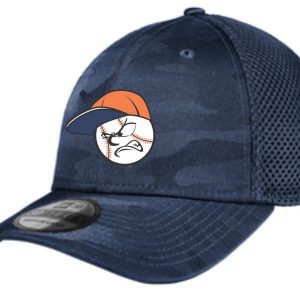 Blue baseball cap with angry ball mascot