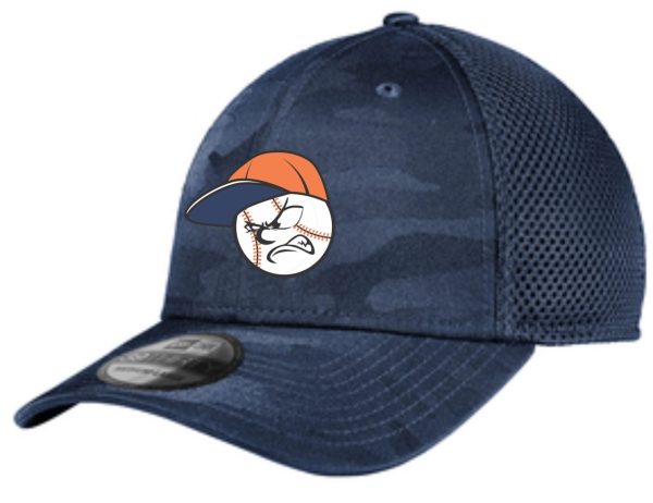 Blue baseball cap with angry ball mascot