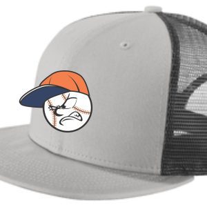 Grey baseball cap with angry baseball face.