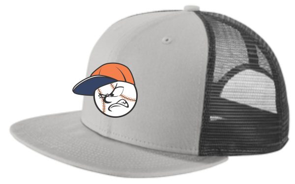 Grey baseball cap with angry baseball face.