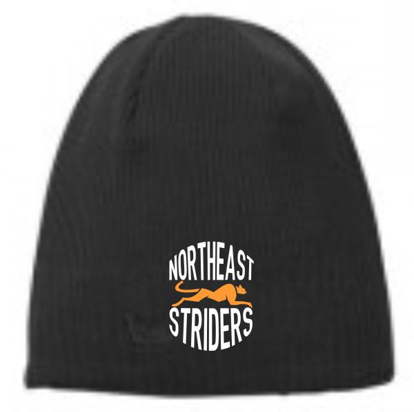 Black beanie with Northeast Striders logo.