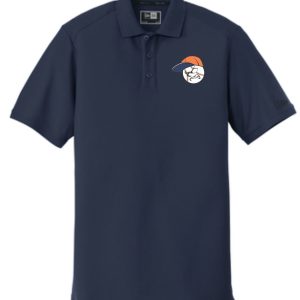 Navy blue polo shirt with baseball logo.