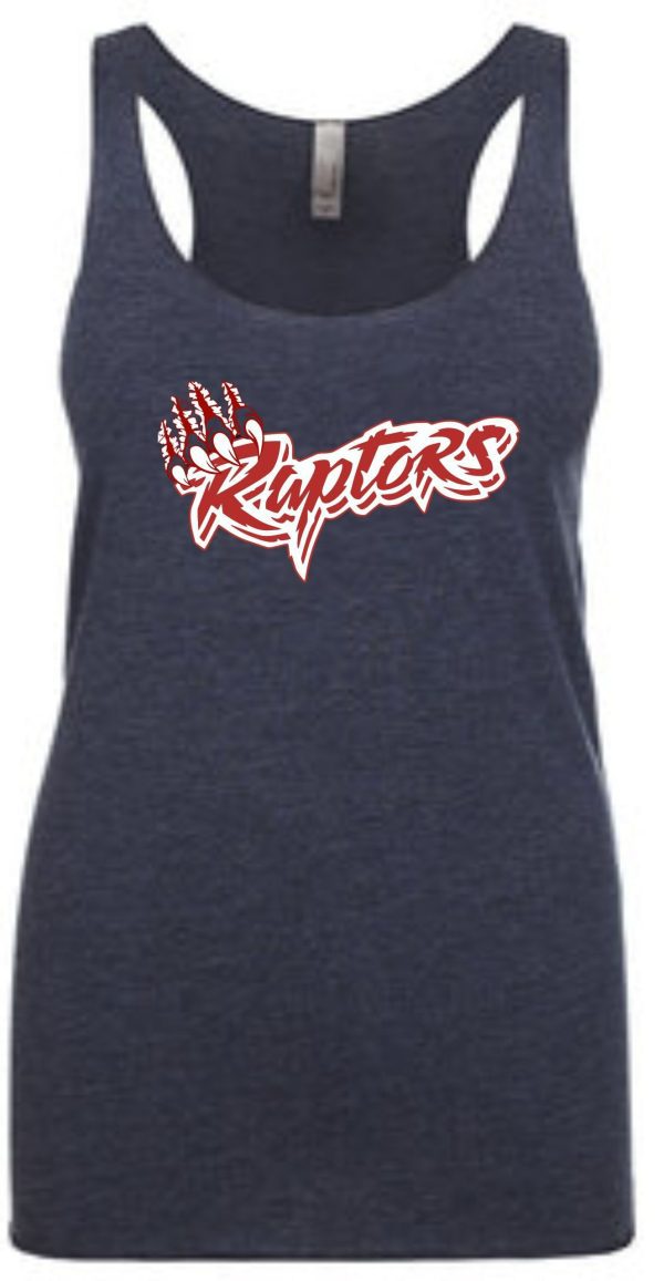 Blue tank top with Raptors logo.