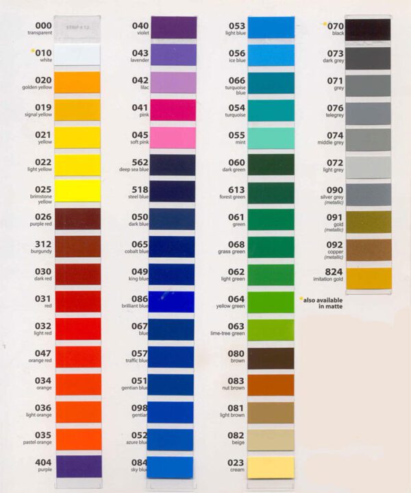 Color chart with various shades of colors.