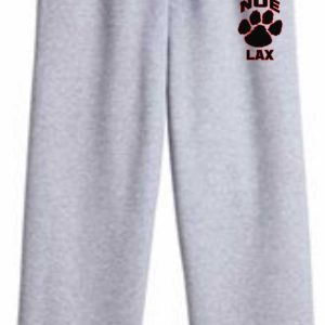 Grey sweatpants with a paw print logo.