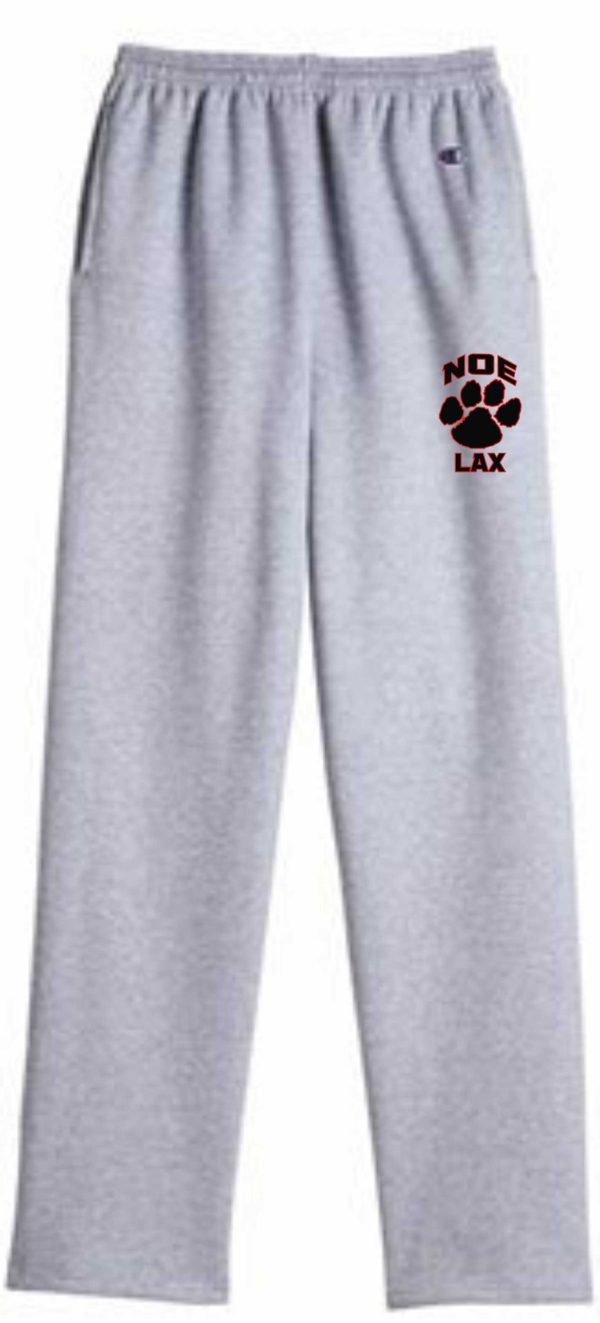 Grey sweatpants with a paw print logo.