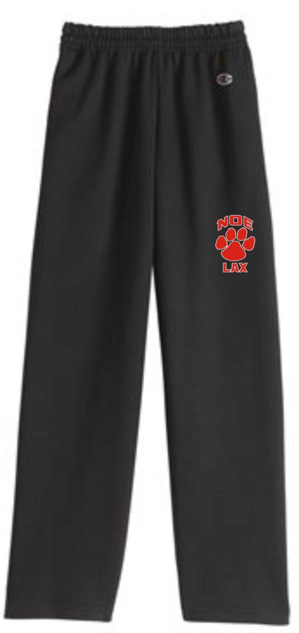 Black sweatpants with Noe Lax logo.