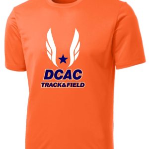 Orange t-shirt with DCAC track and field logo.