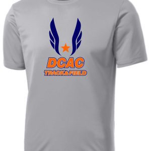 Derby City DCAC PC380 Silver t-shirt with the "dcac track & field" logo, featuring blue wings and an orange star on the front.