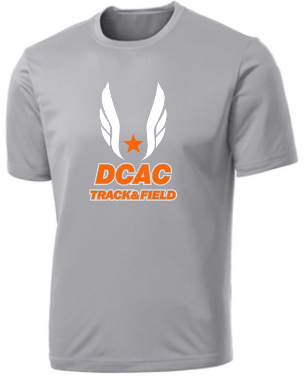 Gray t-shirt with "Derby City AC PC380 Silver" logo featuring orange text and white winged design on the chest.