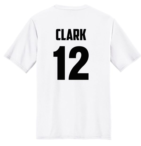 Hoops For Christ Basketball Bulls T shirt G8000 with "clark 12" printed in bold black letters on the back.