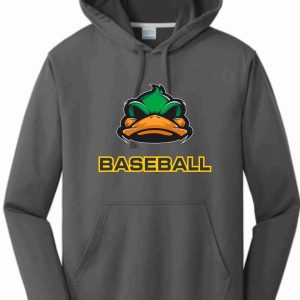 Gray baseball hoodie with duck logo.