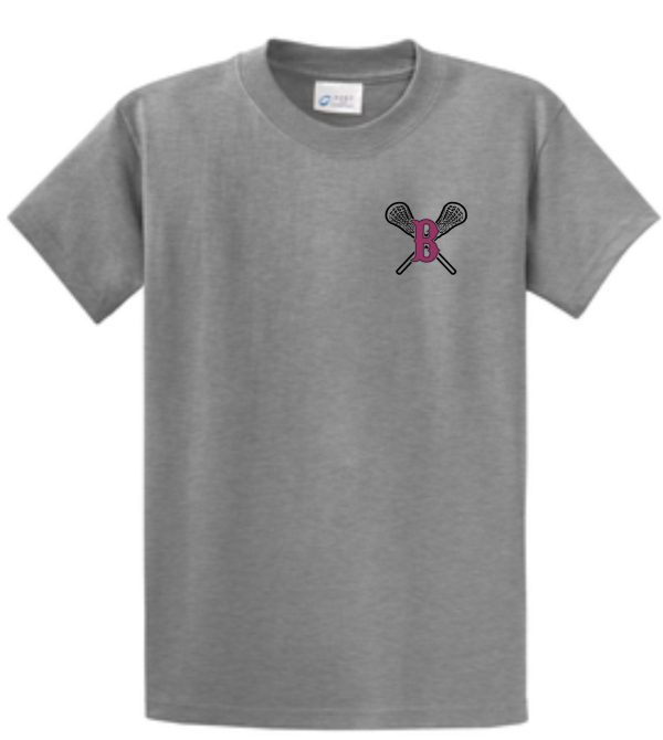 Ballard LAX Essential t-shirt PC61 with a small logo featuring crossed tennis rackets and a pink letter 'b' in the center.