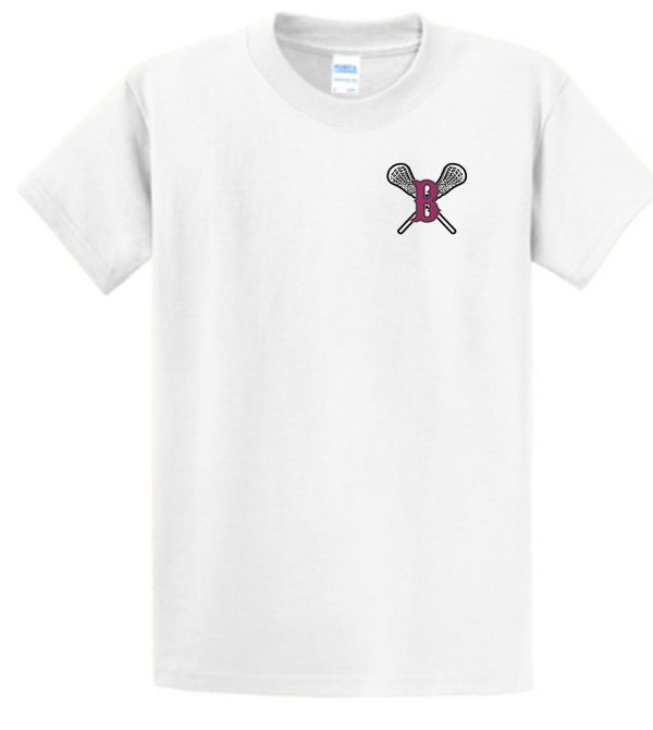 Ballard LAX Essential tshirt PC61 with a graphic of crossed badminton rackets and a shuttlecock, centered on the chest.