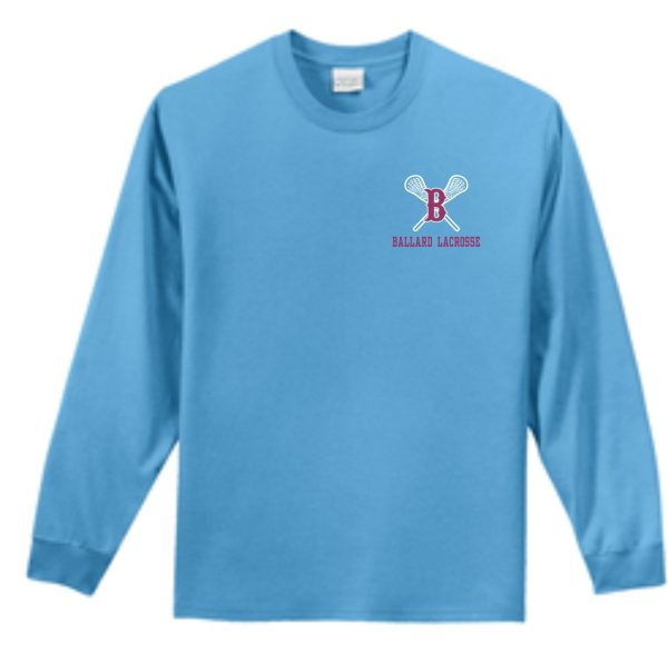 Light blue Ballard Lacrosse Essential long sleeve tshirt PC61LS with a 'ballard lacrosse' logo on the chest.