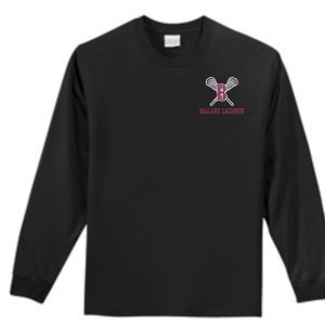 Black Ballard Lacrosse Essential long sleeve t-shirt with a small "ballard lacrosse" logo featuring crossed lacrosse sticks on the left chest area.