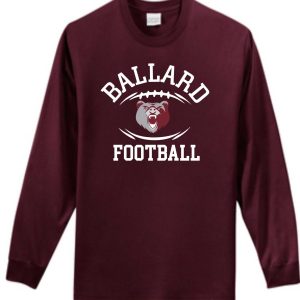 Ballard Football Long sleeve T-shirt PC61LS featuring a white logo with the text "ballard football" and an emblem of a fierce bear's face.