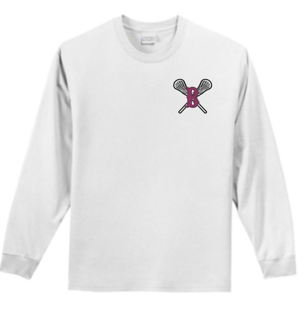 Ballard LAX Essential long sleeve tshirt PC61LS with a graphic of crossed tennis rackets and a ball on the chest.