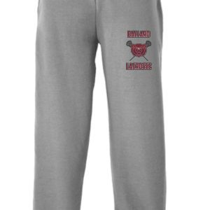 2021 Ballard Lacrosse Athletic Heather sweatpants with a logo featuring a red lion on the left thigh.