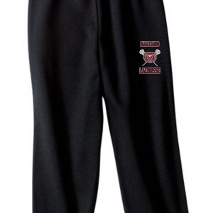 2021 Ballard Lacrosse Black sweatpants  PC90P with elastic waist and an embroidered logo featuring "maryland invaders" and a basketball graphic on the upper left thigh.