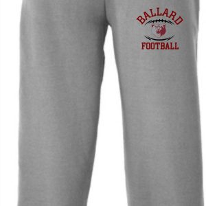 Gray Ballard Football sweatpants with a bear graphic on the left thigh.