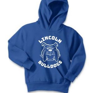 Blue Lincoln Bulldogs hoodie with a mascot