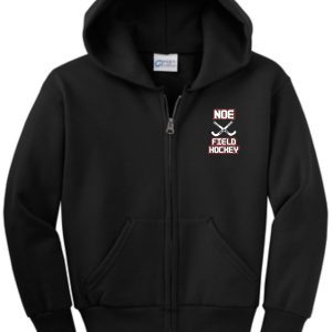 Black zip-up hoodie with Noe field hockey logo.