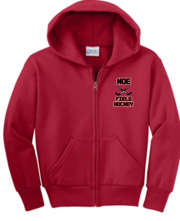 Red field hockey zip-up hoodie