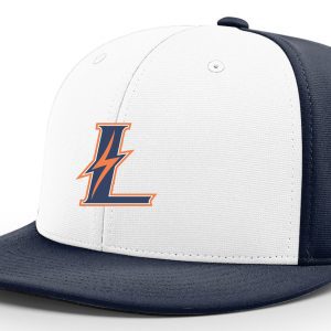 White and navy blue baseball cap with L.