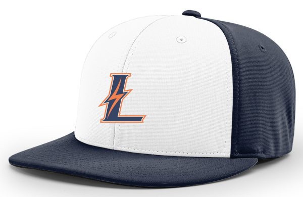 White and navy blue baseball cap with L.